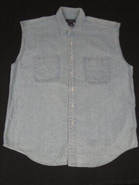 VINTAGE CAMBRIDGE CLASSICS SLEEVELESS BUTTON UP DEMIN SHIRT SZ LARGE L577